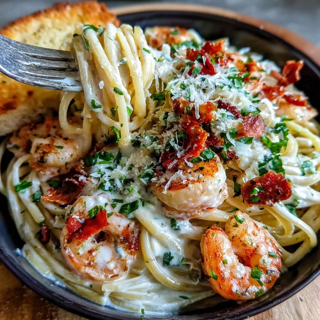 Shrimp Pasta With Garlic Cream Sauce