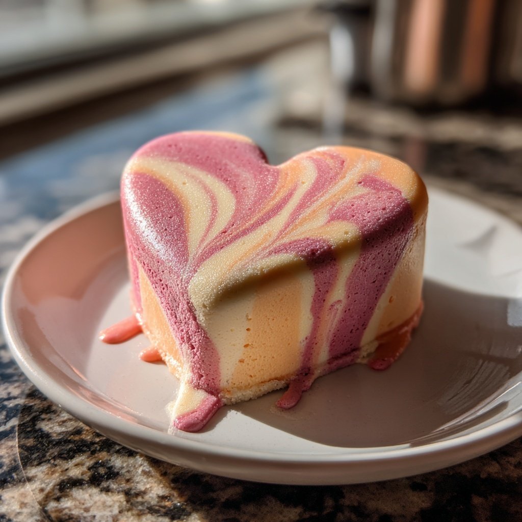 Mini Heart Cake with Vanilla Strawberry Marble