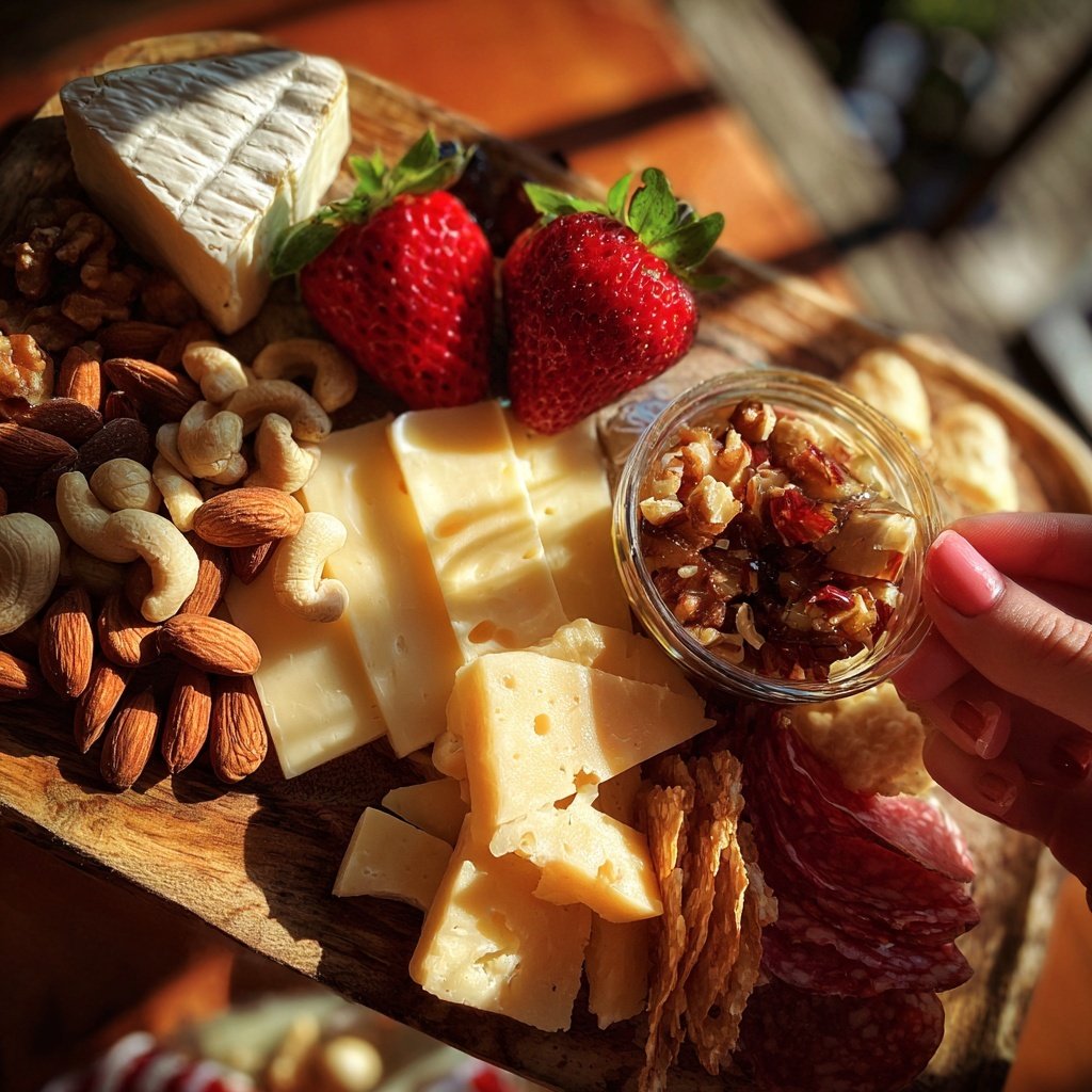 Valentines Charcuterie Board with Cheese and Fruit