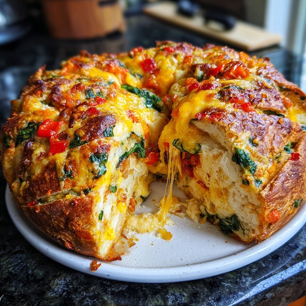 Super Bowl Cheesy Veggie Pull Apart Bread