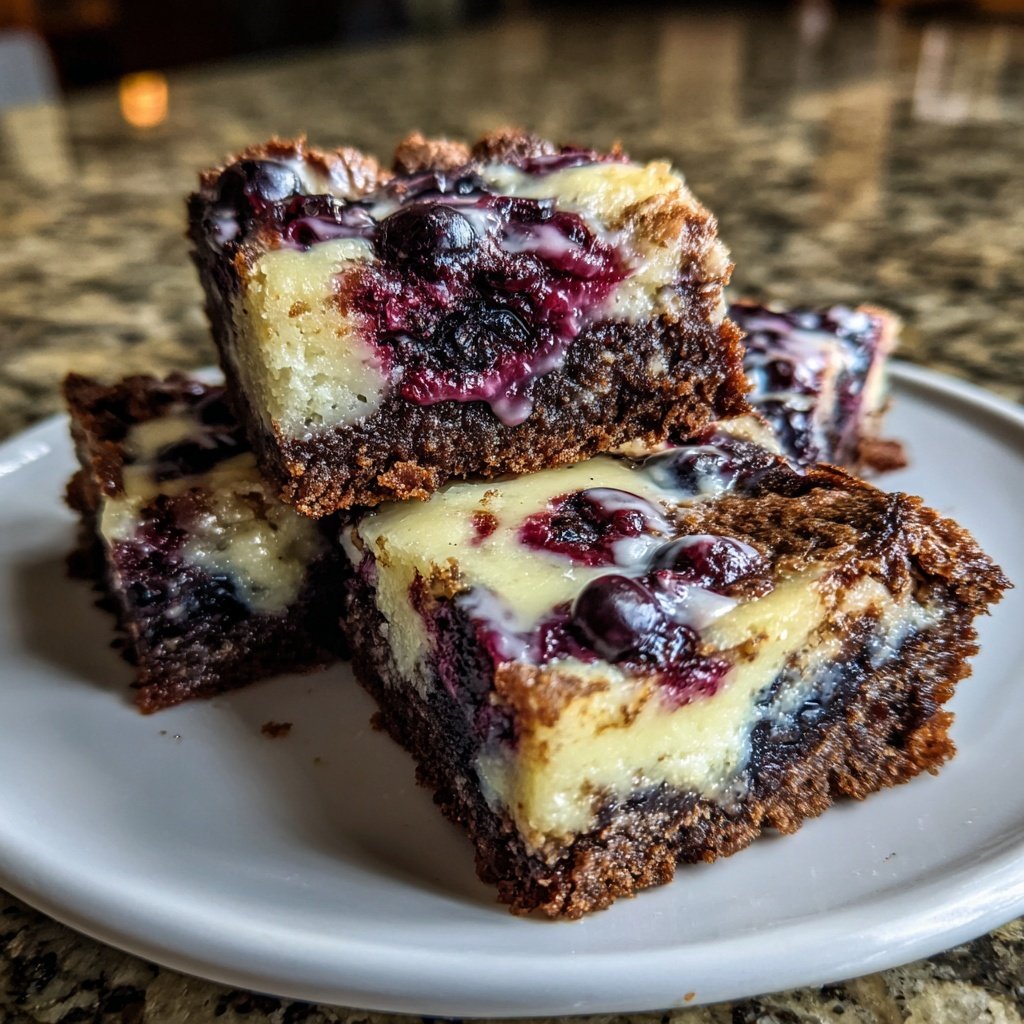 Cottage Cheese Brownies with Blueberry Swirl