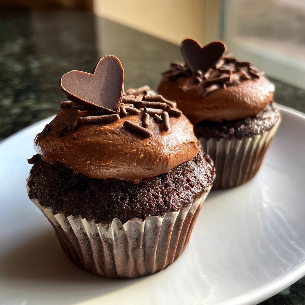 Chocolate Cupcakes with Heart Toppers